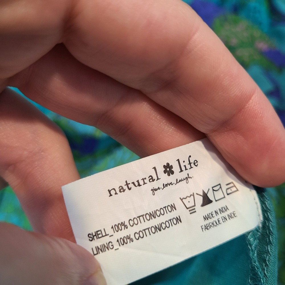 Natural Life Auguste Cotton Mini Dress Sz XL Green Boho Granola Gypsy Fairy - Picture 9 of 9